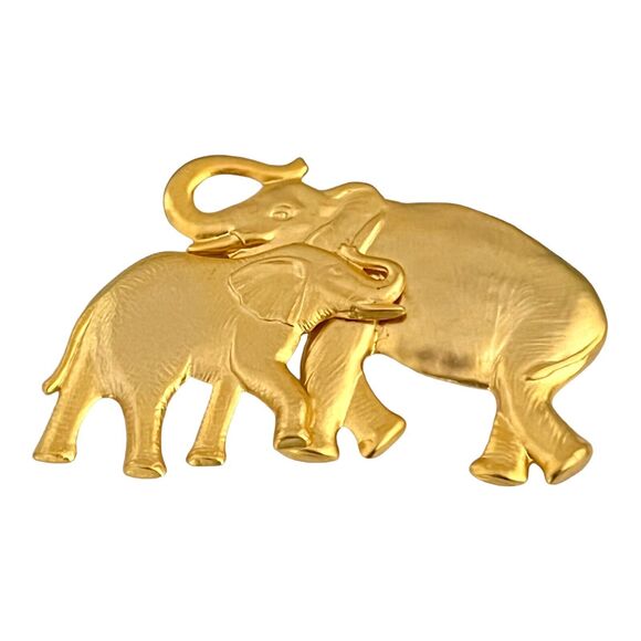 Vintage Pin Brooch Elephants Mom & Child Gold Tone 11Y - Picture 3 of 4